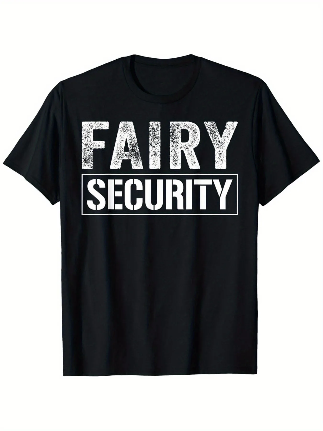 

black cotton fairy safety pattern T- shirt- round neck, straight tube, elastic, geometric printing, hand wash or dry clean,