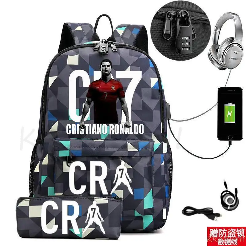 CR7 plecak USB 17 Cal pojemność tornister dla chłopców dziewcząt plecak dla dzieci nastolatki USB Laptop Mochilas