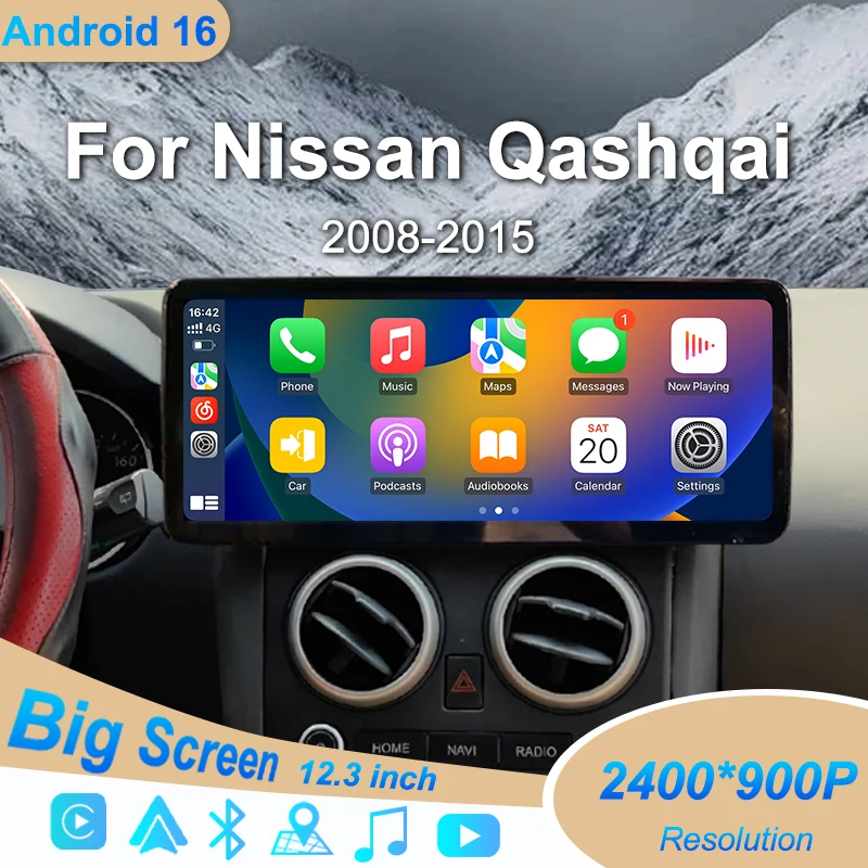 Android 16 CarPlay For Nissan Qashqai 1 J10 2008-2015 Auto Radio Stereo Multimedia Player 4G GPS Navigation High-performance CPU