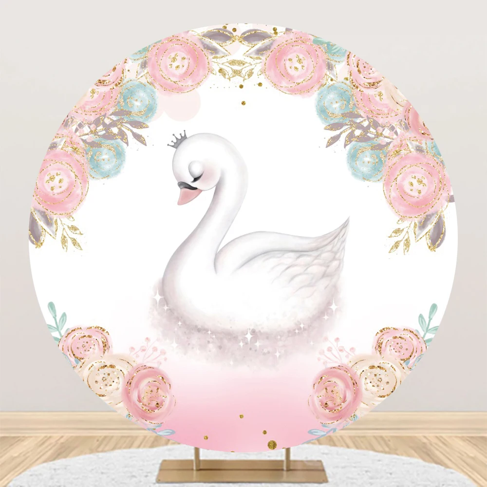 Baby Birthday Round Backdrop Photography Newborn Safari Butterfly Swan Gender Reveal Party Decor Photographic Circle Background