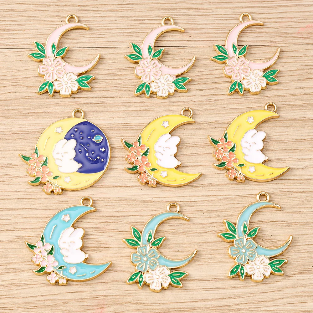 

10 Pcs/pack New Flower Rabbit Moon Pendant Diy Earrings Pendant Bracelet Necklace Keychain Jewelry Accessories