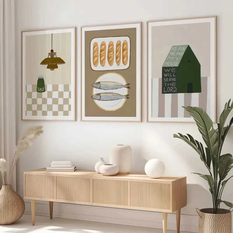 

3pcs/Set Modern Christian Art Salt Bread Fish Canvas Poster Picture Wall Art Living Room Dining Room Kitchen Home Decoration