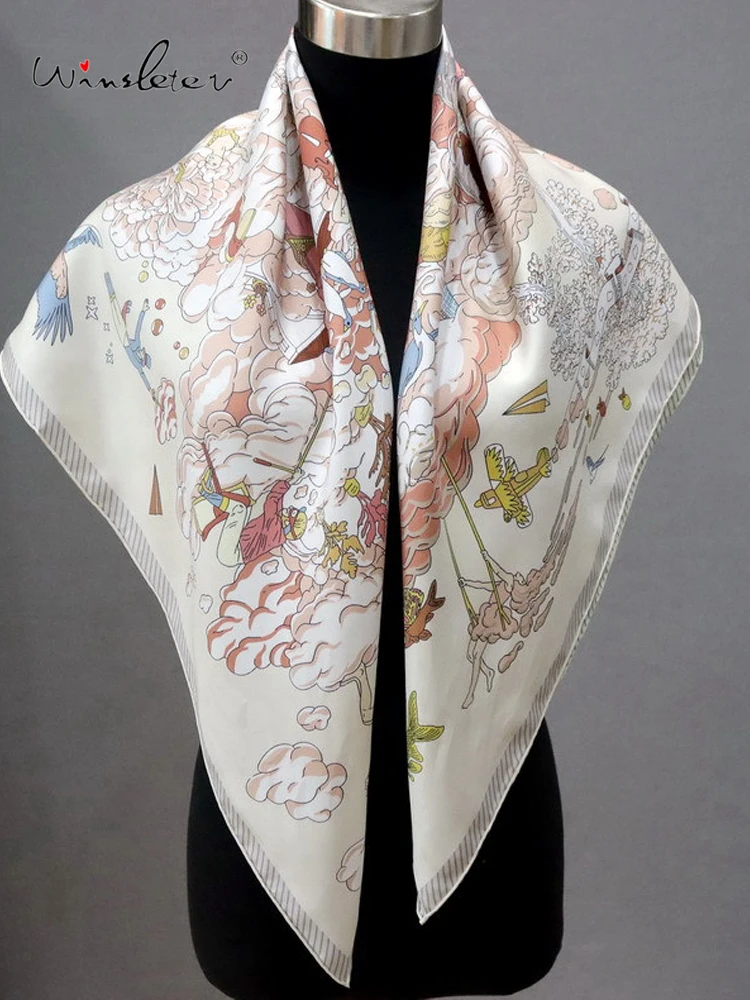 

Winsleter-Женский элегантный шарф из 100% натурального шелка 18 мм, принт 88*88 см, универсальные темпераментные шарфы для подарков маме, осень 2023 г. A59444CC