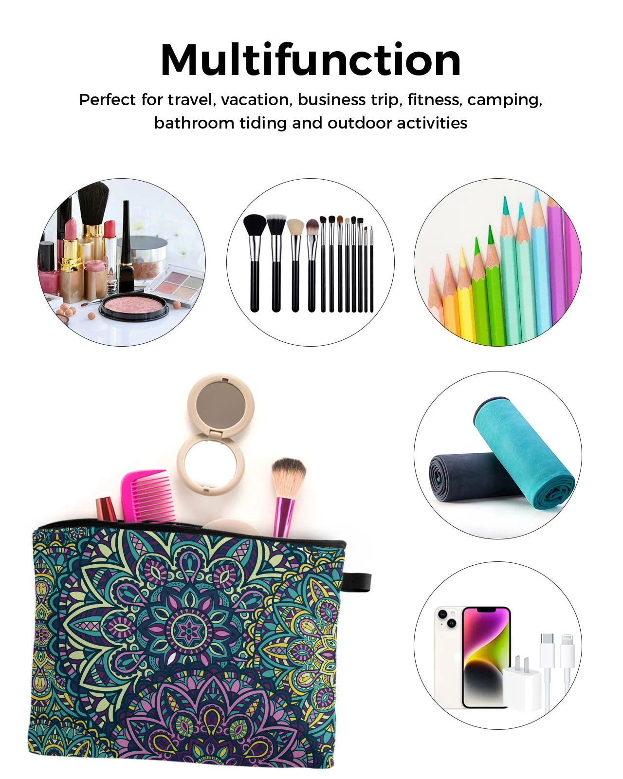 Colorful Pattern Texture Totem Makeup Bag Pouch Travel Essentials Lady Women Cosmetic Bags Toilet Organizer Storage Pencil Case