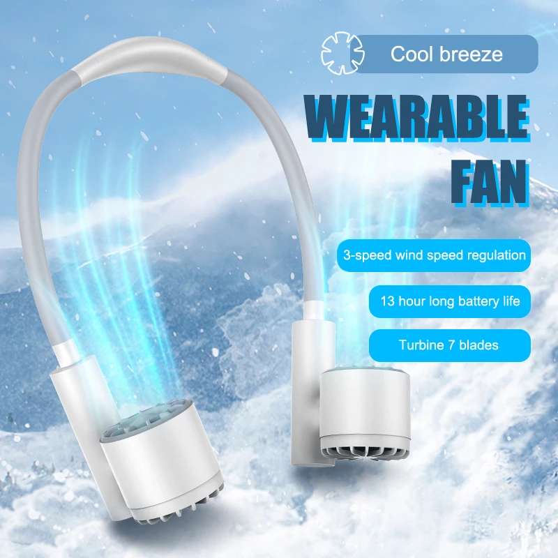 

Портативный легкий вентилятор с лямкой на шее, воздушный охлаждающий вентилятор, перезаряжаемый через USB, для путешествий, спорта, носимый мини-подвесной вентилятор на шею, 3 передачи, ветер