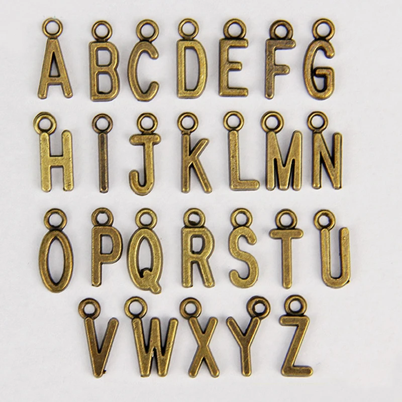 26Pcs/Pack Antique Silvery/Cyan English Letters A-Z Alphabet Charms For DIY Jewelry Making Earrings Bracelet Necklace Handmade