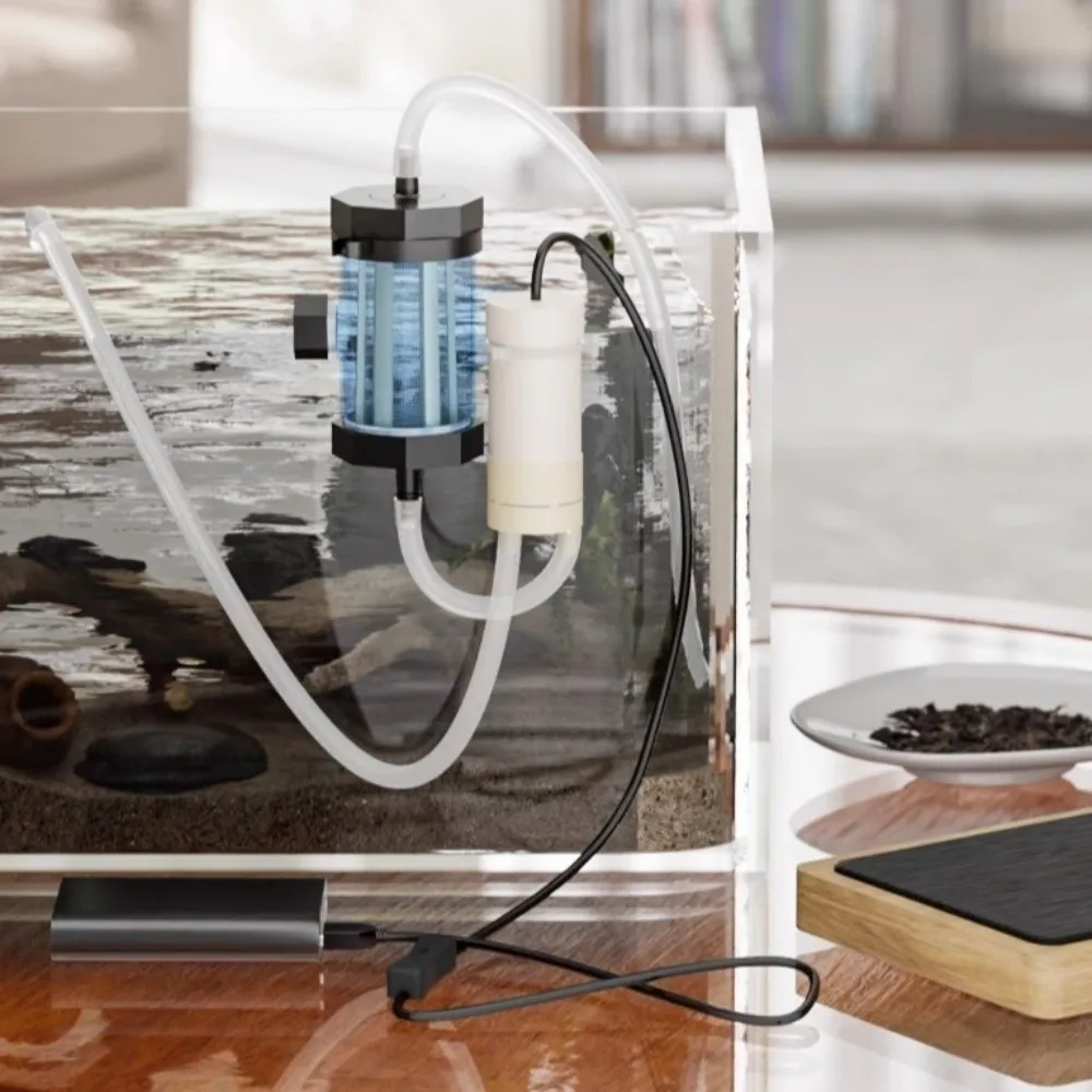 USB Powered Aquarium Water Changer Electric Low Noise Fish Tank Feces Suction Pump 280GPH with Extension Tube Dirt Waste Remover