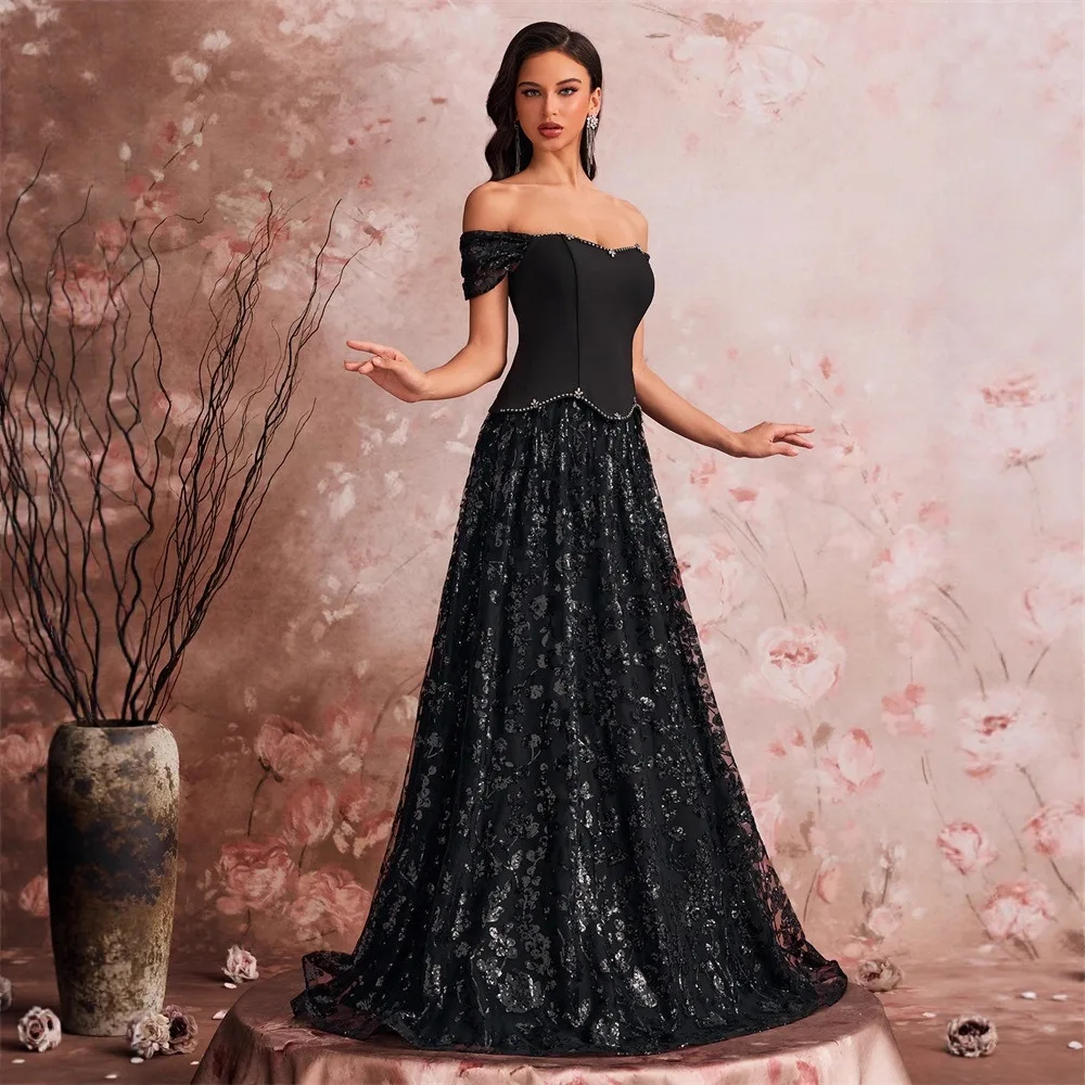 Ele Evening Gown Sparkling Sequin Partial Two-Piece Par Dr Low Waist round Ne Summer 2025 Silk Fabric for Gatherings