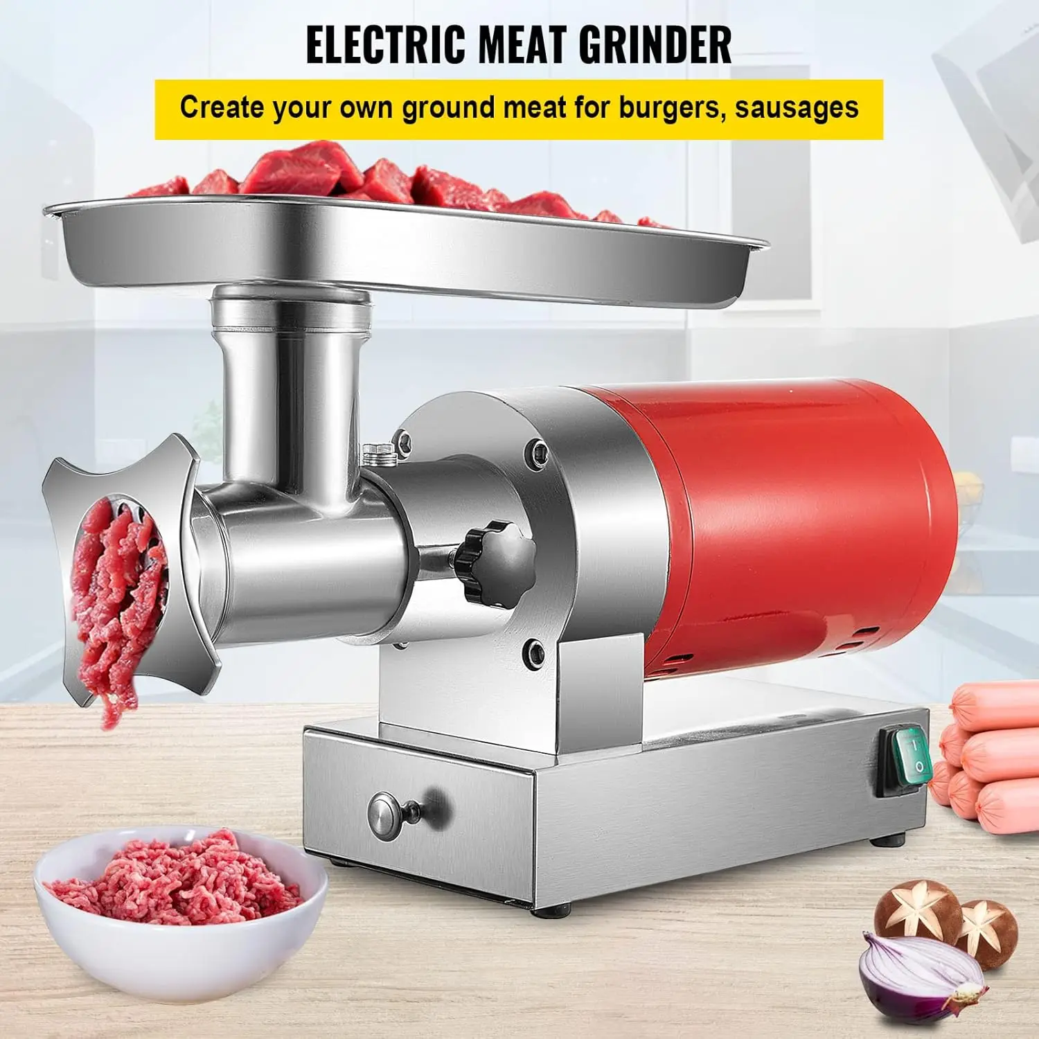 Electric Meat Grinder, 661 Lbs/Hour1100 W Meat Grinder Machine, 1.5 HP Electric Meat Mincer with 2 Grinding Plates, Sausag