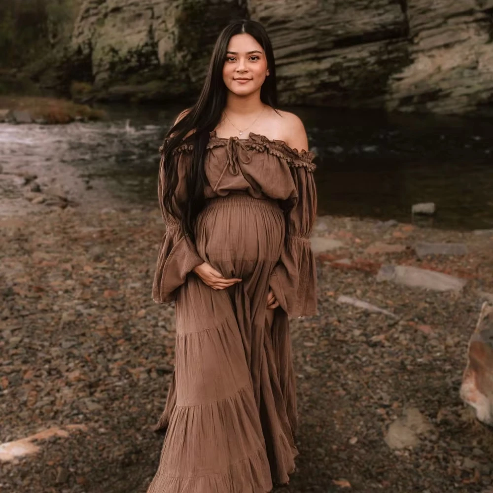 2025 فساتين حمل بوهو أنيقة لالتقاط الصور البوهيمي قبالة الكتف فستان الاستوديو للنساء الحوامل لالتقاط الصور