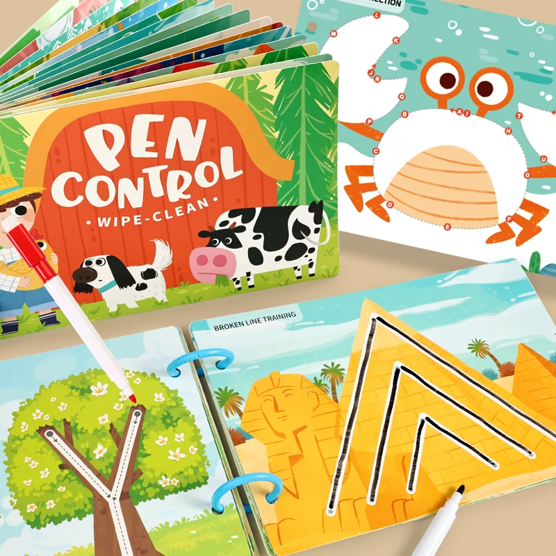 30 Pages Children Pen Control Training Book Practice Card Reusable Writing Tracing Copybook Learning Education Toys for Kids