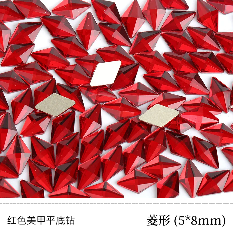 wholesale 100pcs Red Heart Square Flat Back Nail Rhinestone  Special Shaped Crystals Nail Art Stones 3D Personalized Decoration