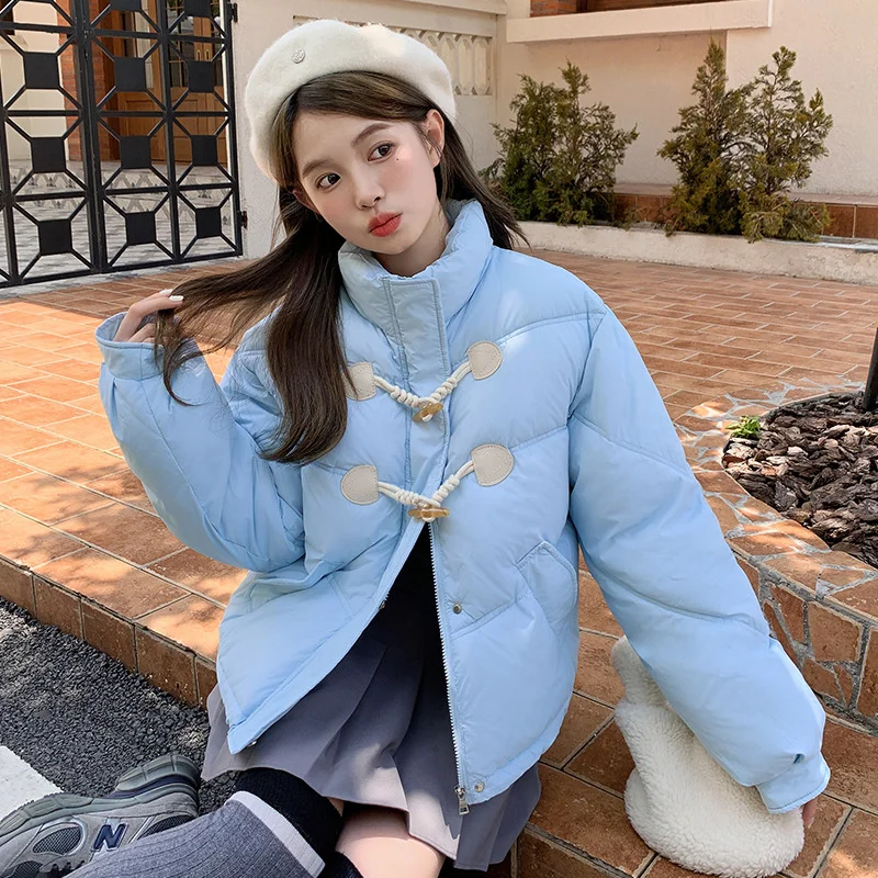 

2025 New Winter Down Cotton Puffer Parka Coats Women Horn Button Thicke Warm Short Jacket Female Bread Cotton Clothes Outwear