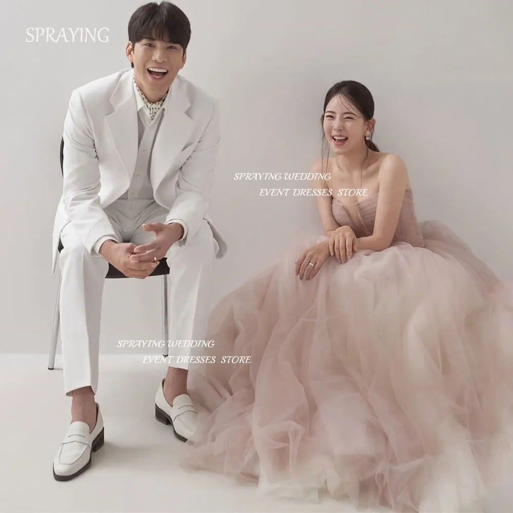 SPRAYING Feenhaftes Tüll-Abendkleid, Korea-Hochzeitskleid, Fotoshooting, trägerlos, A-Linie, bodenlang, Korsett, Partykleid, individuell gestaltet