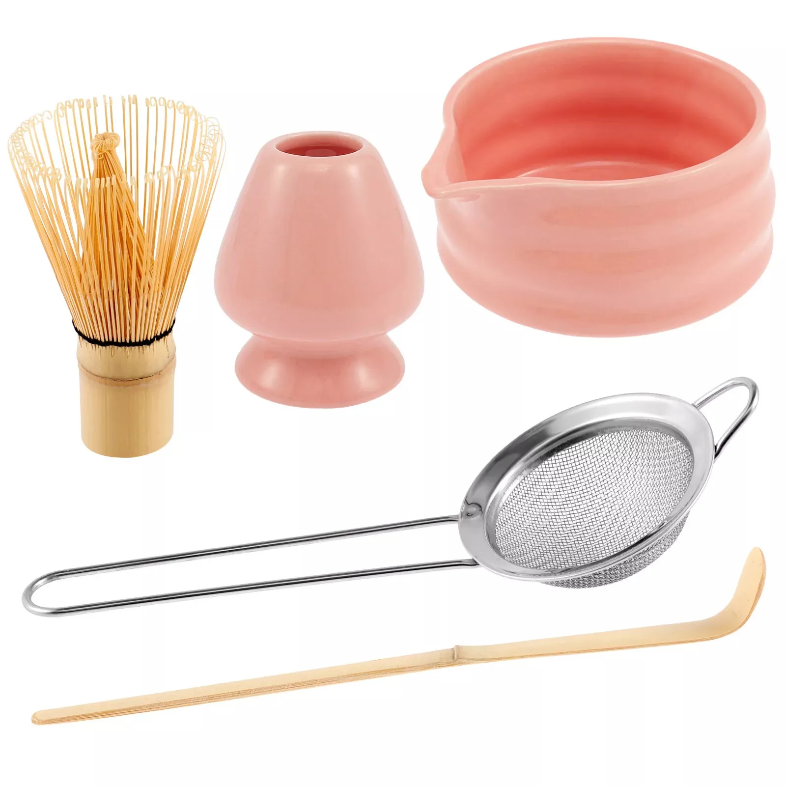 

5Pcs Matcha Whisk Set Matcha Whisk Holder Bamboo Matcha Whisk and Bowl with Spout Matcha Sifter Spoon Matcha Tea Set Kit