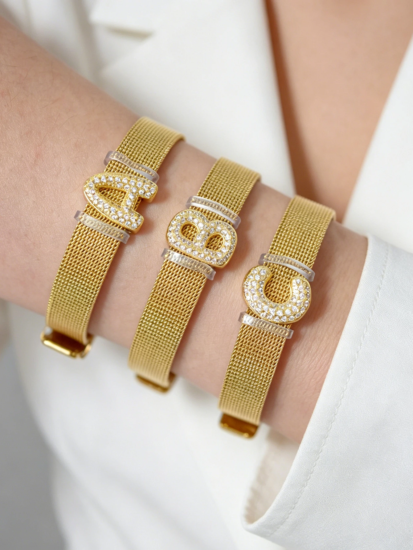 Personalisiertes Zirkon-Buchstaben-Armband Edelstahl-Uhrenarmband