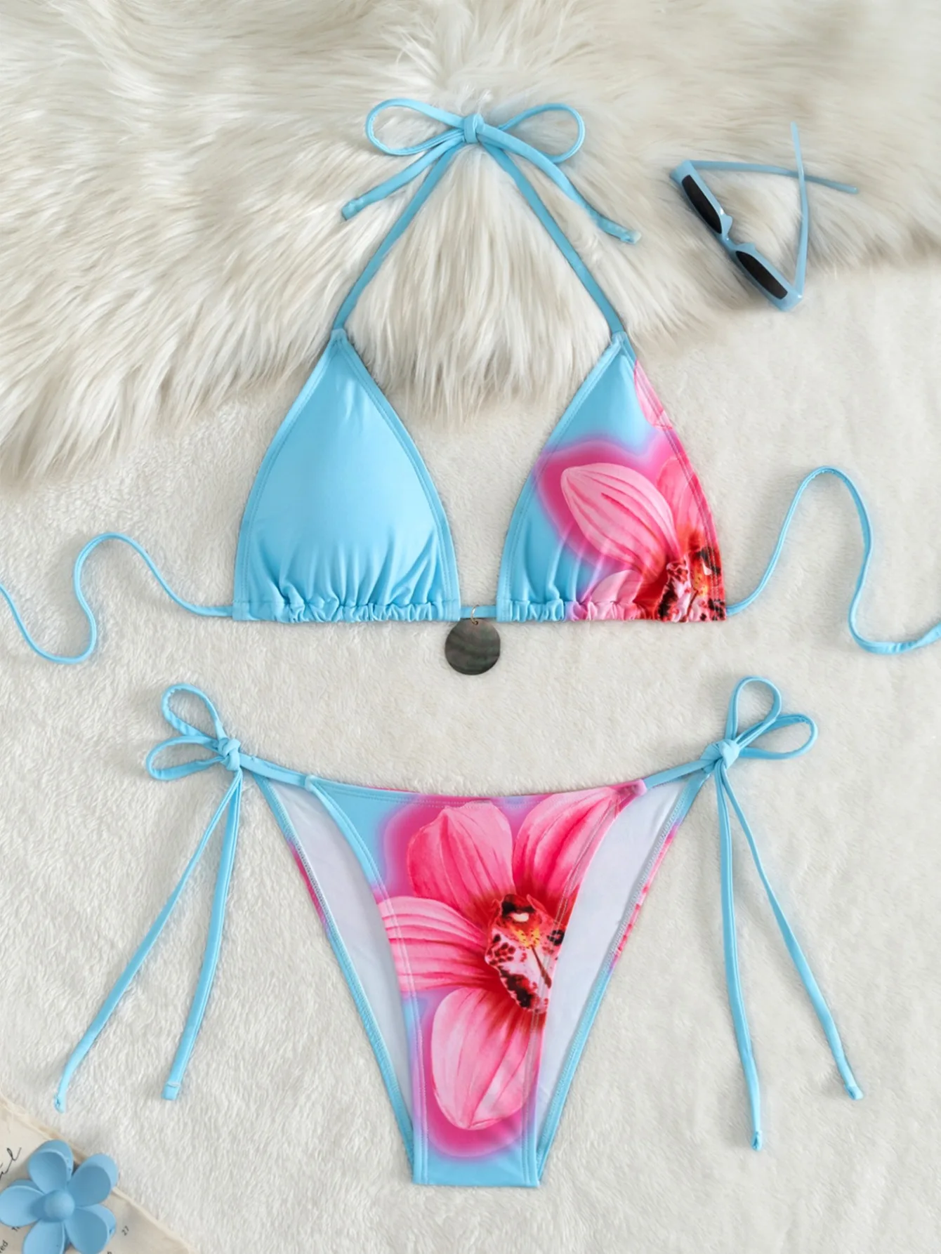 

sexy flower print halter tie bikinis sets two pieces high waist thong swimsuit Swimwear Biquini conjunto de bikini tankini