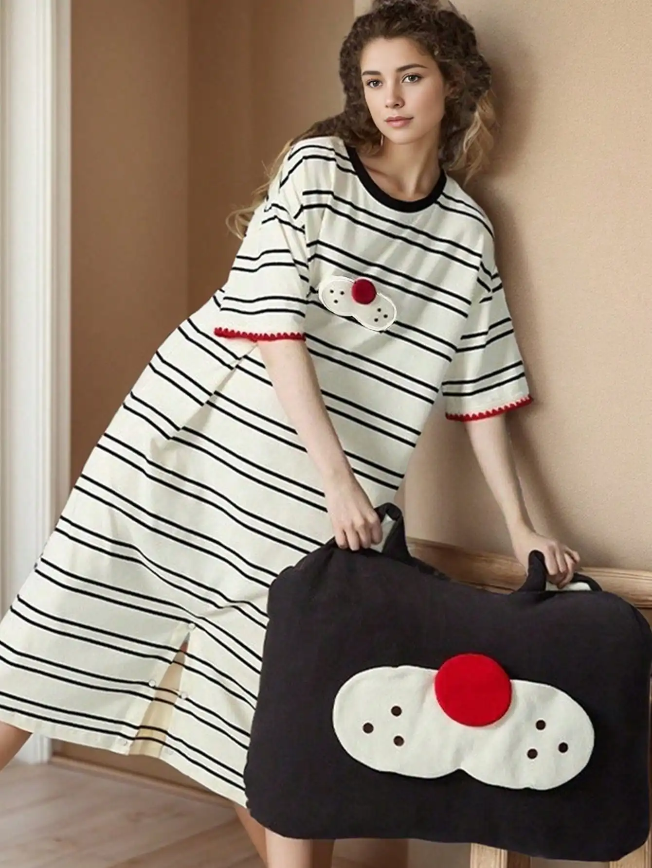 ROMWE Kawaii Lovely And Sweet Plaid Embroidered Doll Collar Women Dress