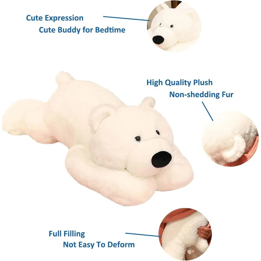 Gewichtete Kuscheltiere 6,2 lbs Weißer Eisbär Plüschtier 29,5 Zoll Dekokissen Geschenk für Jungen Mädchen