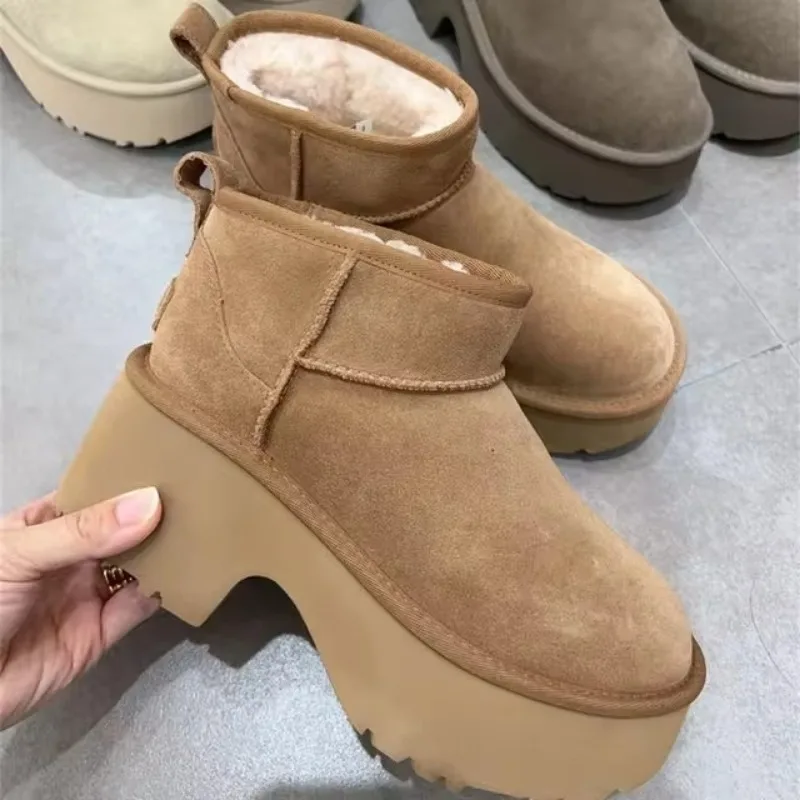 

2024 Winter Classic Women's Snow Boots Leather Wool Warm Mini Platform Shoes Slippers Ultra Mini Luxury Brand Boots