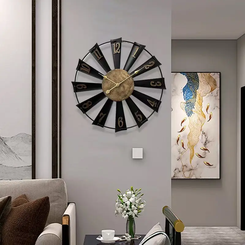 Vintage Metal Wall Clock Windmill Modelling Hollow Wall Watch Silent Living Room Wall Clocks Creative Home Art Decoration