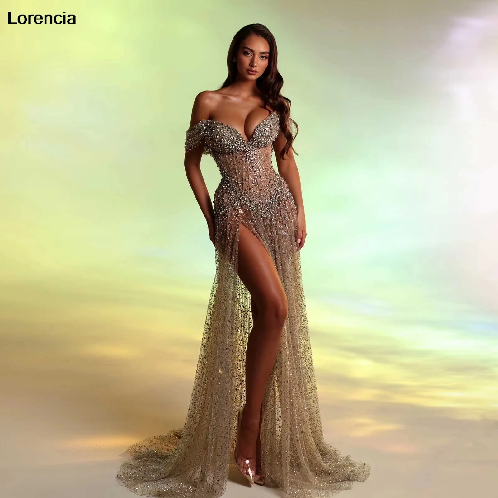 Aangepaste prachtige kralen galajurk luxe volledige kralen lange avondjurk sexy split formele gelegenheid jurk robe de sorrie YPD387