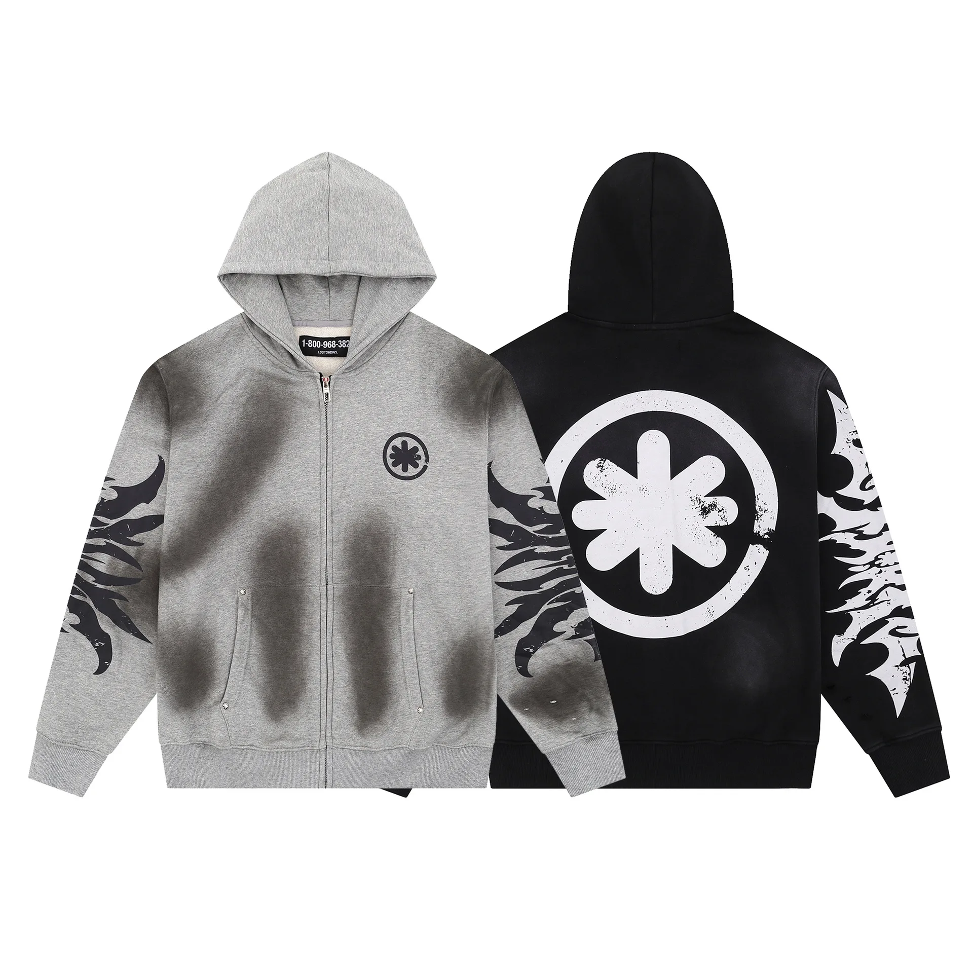 LOSTSHDWS 2025 أزياء لوس أنجلوس الأوروبية والأمريكية ملابس الشارع الرجعية عالية الشارع للرجال والنساء أطقم هوديي رياضية وغير رسمية #1