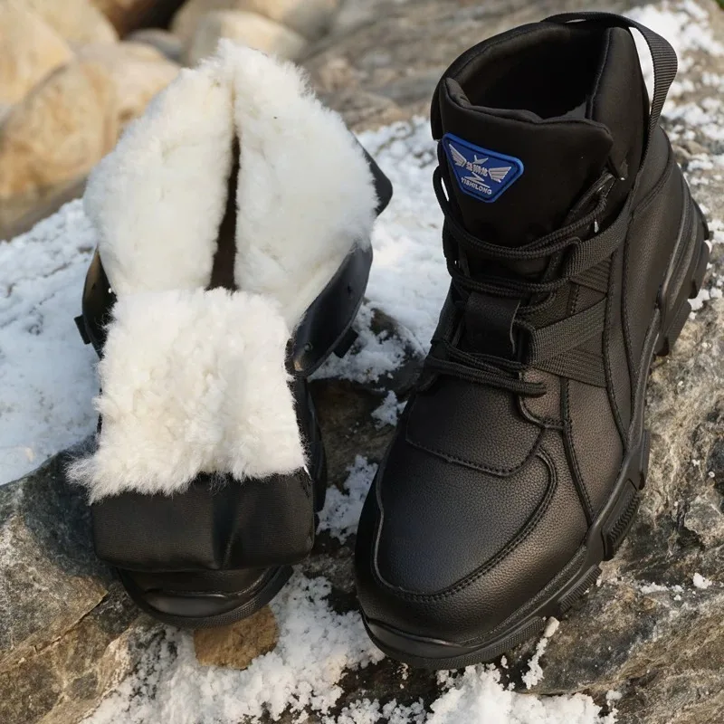 Men Snow Boots Winter-Ready Fleece-Lined Waterproof Non-Slip Outdoor Wool High-Top Cotton Shoes