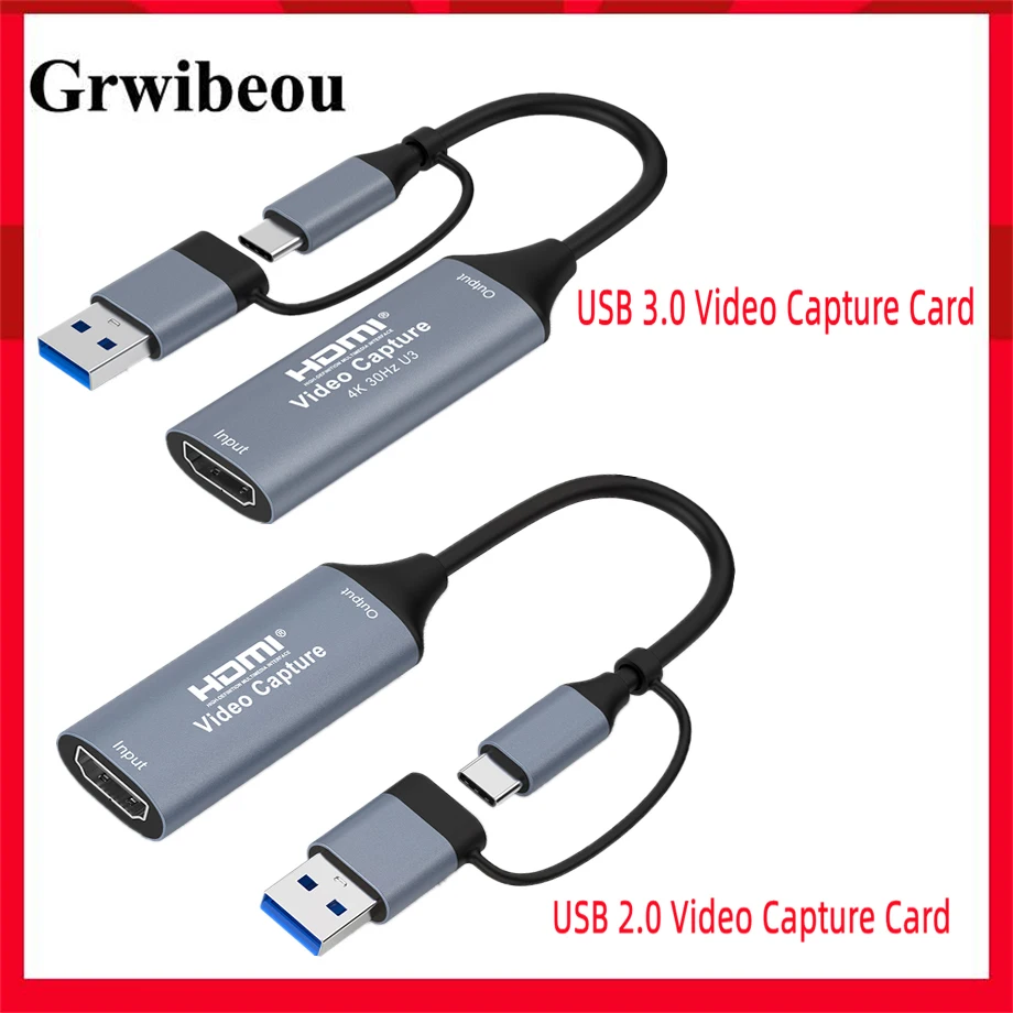 

4K HD 2 in1 HDMI Video Capture Card HDMI to USB3.0 2.0 Type C Video Grabber Box for PC Computer Camera Live Streaming Record