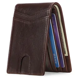 Men's Genuine Leather Wallet for Men Business Minimalist Money Clip Credit Card Holder RFID Blocking Mini Wallet Man