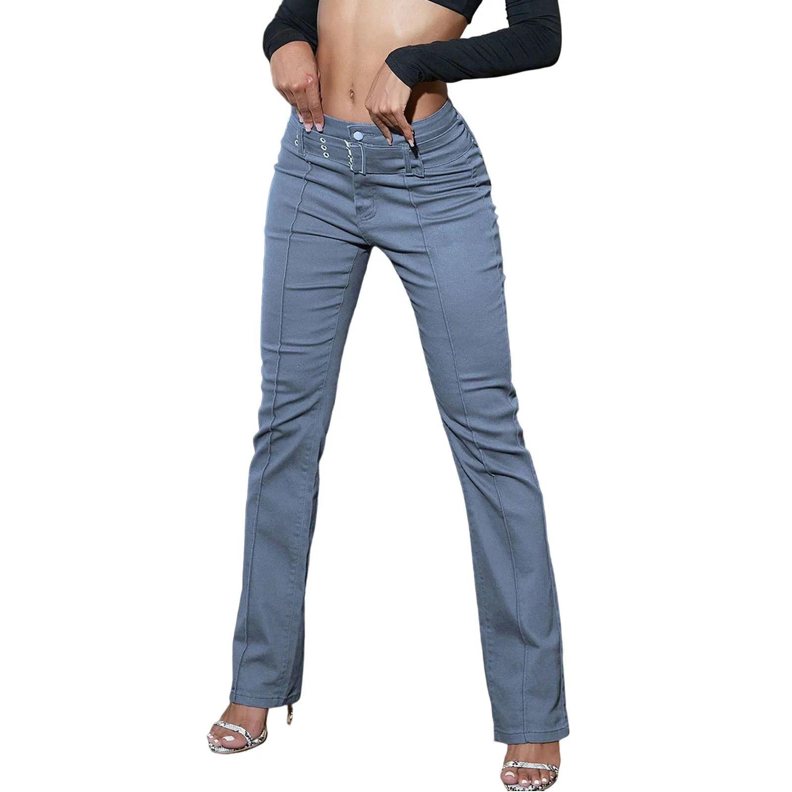 Fashion Thin Leg Straight Elastic Jeans Women Mid Waist Skinny Denim Pants Y2K Trousers Shaping Butt Lift Slim-fit Jeans