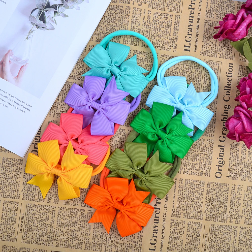 8Pcs/set Nylon Cute Baby Headband Elastic Hair Band For Girl Rope Turban Bows Bowknot Headband Toddler Headwear Hair Accessories