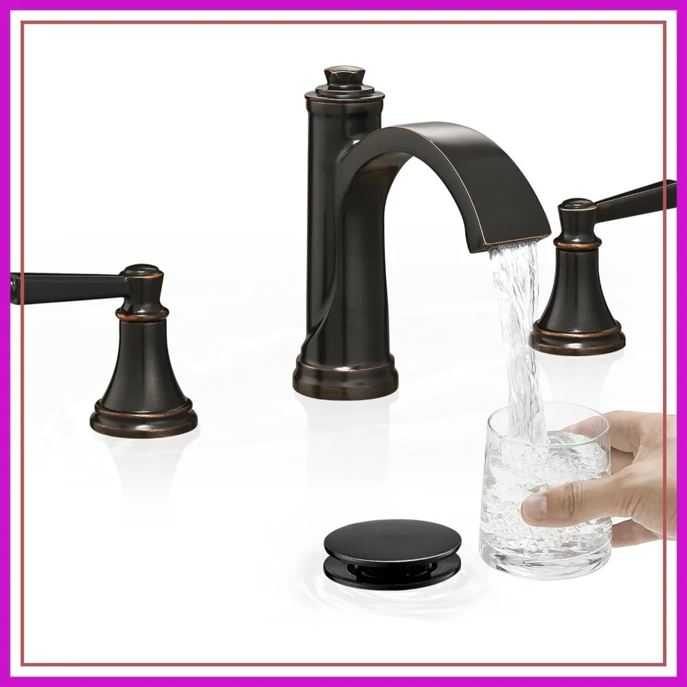 

Waterfall Bathroom Faucet 3 Hole, Oil Rubbed Bronze, 2 Handle, with Pop-Up Drain & Hoses