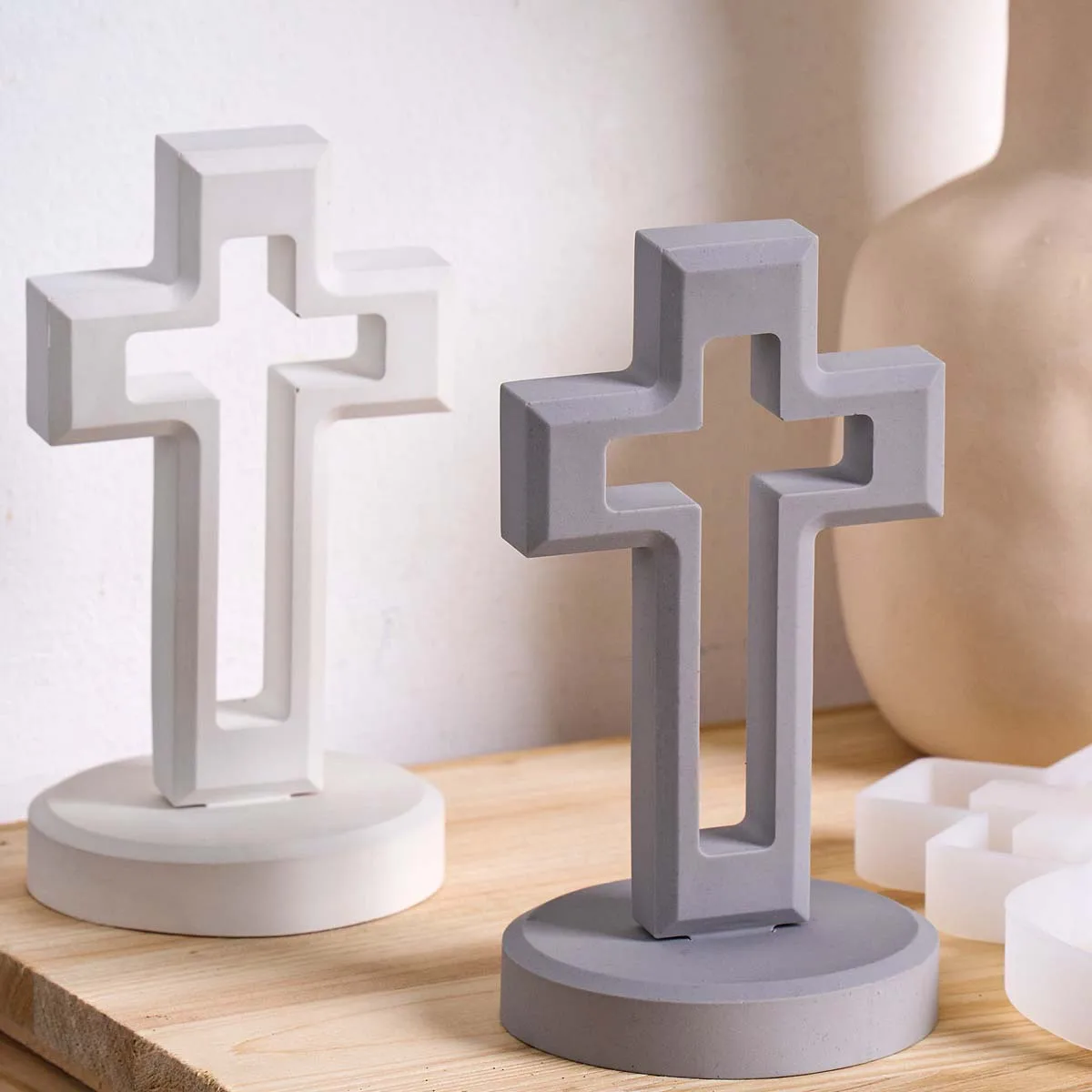 Church Cross Ornament Silicone Mold DIY with Base Craft Gift Making Plaster Epoxy Resin Casting Molds Home Table Decor Supplies
