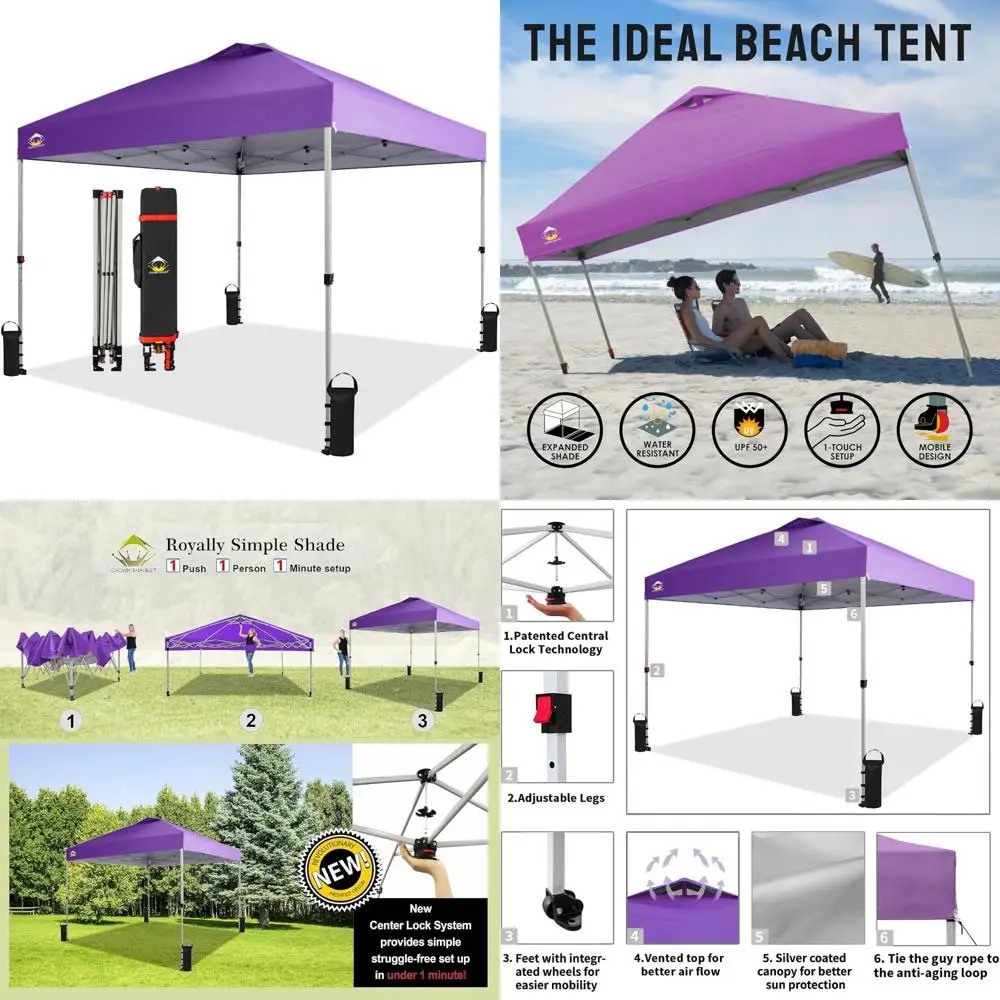 

Пляжная палатка с выдвижным навесом One-Push Setup 10x10 — легкая уличная солнцезащитная козырек для мероприятий, вечеринок, кемпинга — прочное укрытие для беседки