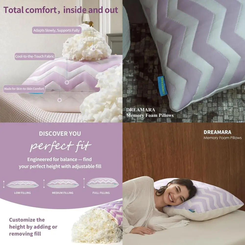 

Queen Size Cooling Pillow Set - 4 Memory Foam Pillows for Side, Back, Stomach Sleepers, Breathable Support for Hot Sleepers (Mau