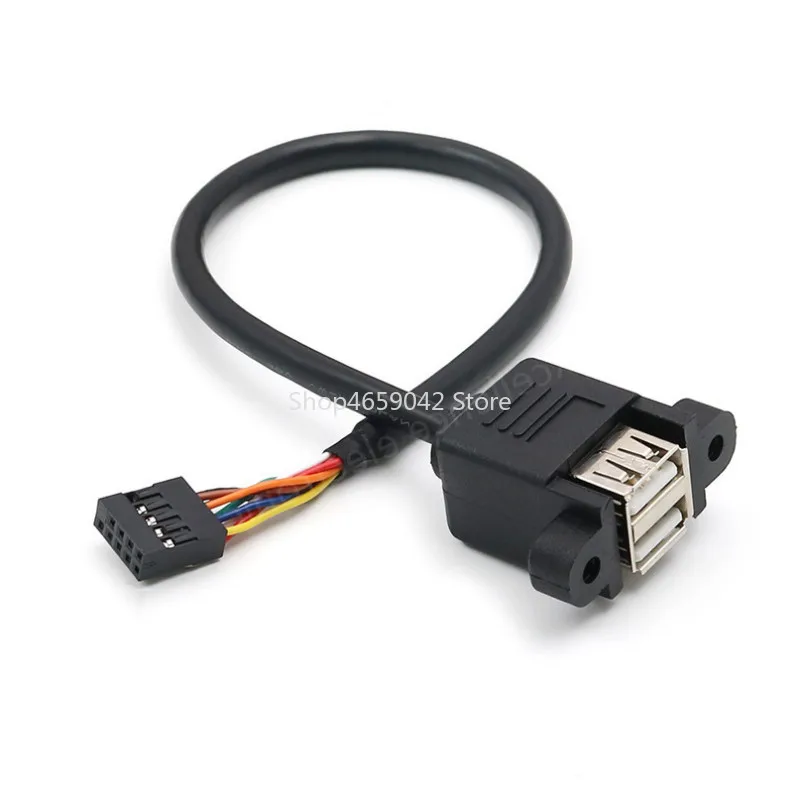 1pc Length 30cm Motherboard Internal Dupont 9pin Pitch 2.54mm To Dual Port USB 2.0 A Female Screw Lock Panel Mount Cable Adapter