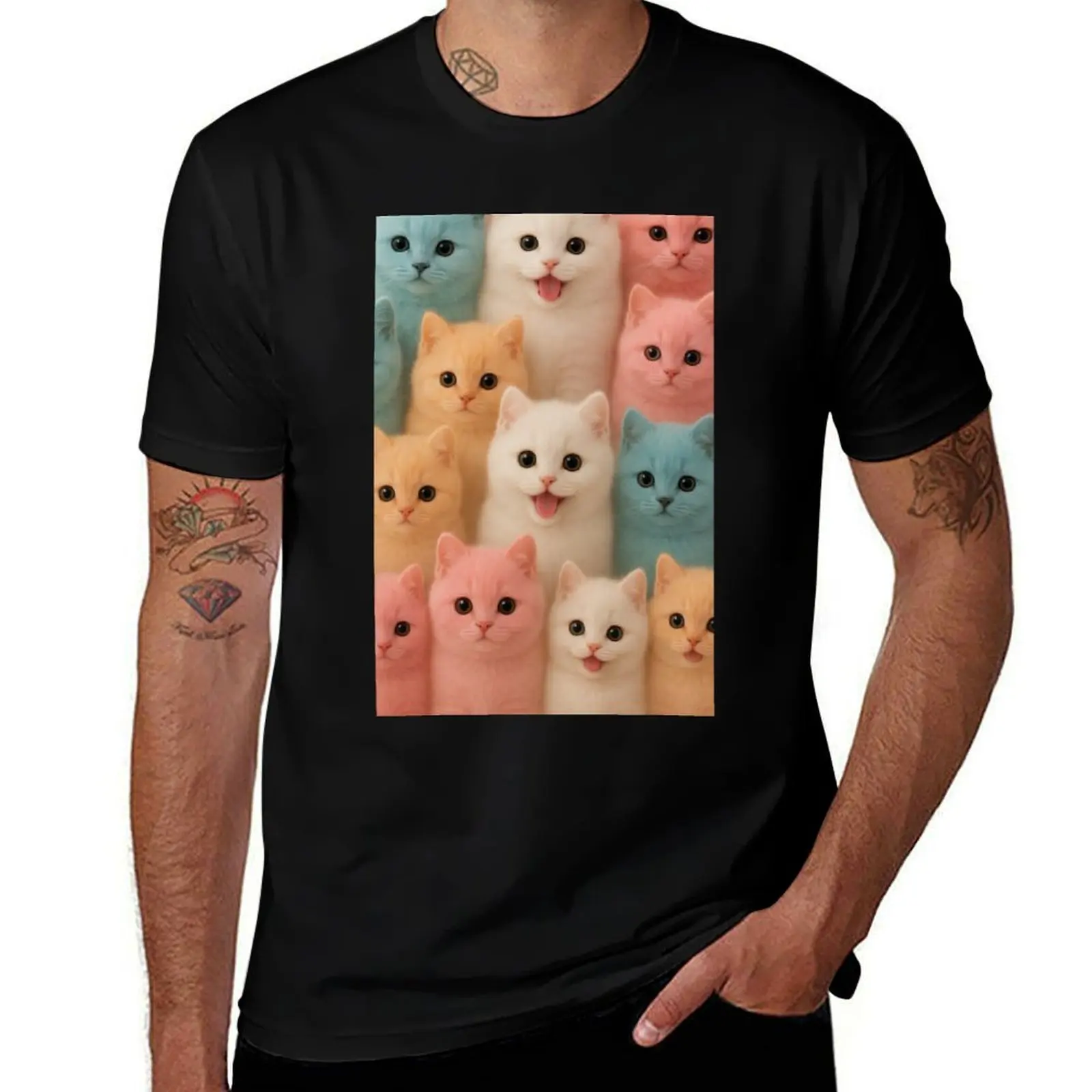 

Cute Cats Pastel wallpaper for Men and Women T-Shirt Luxury man vintage graphic tee essential t shirt shirts men graphic