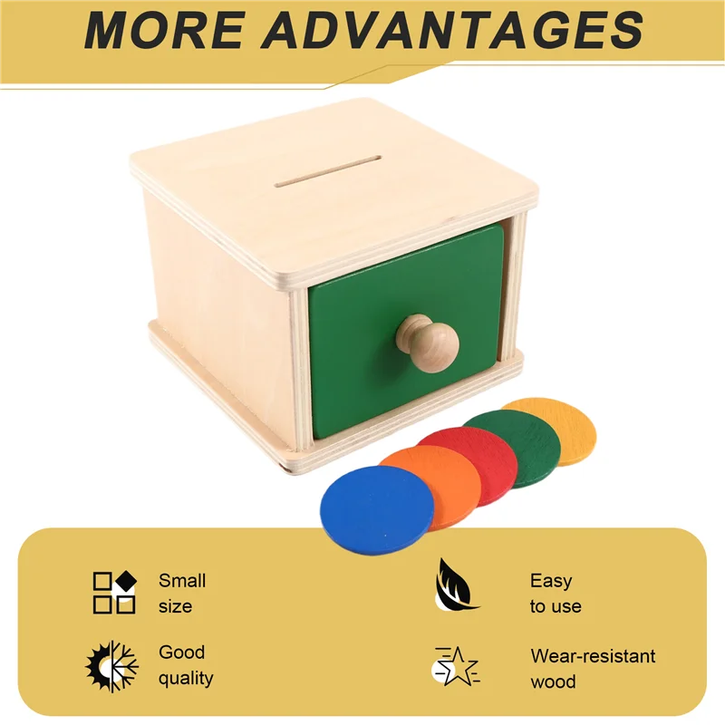 A04F-ไม้ช่วยสอนMontessoriเหรียญกล่องไม้ที่มีสีสันโยนเหรียญกล่องลิ้นชักทักษะTrainin Early Education