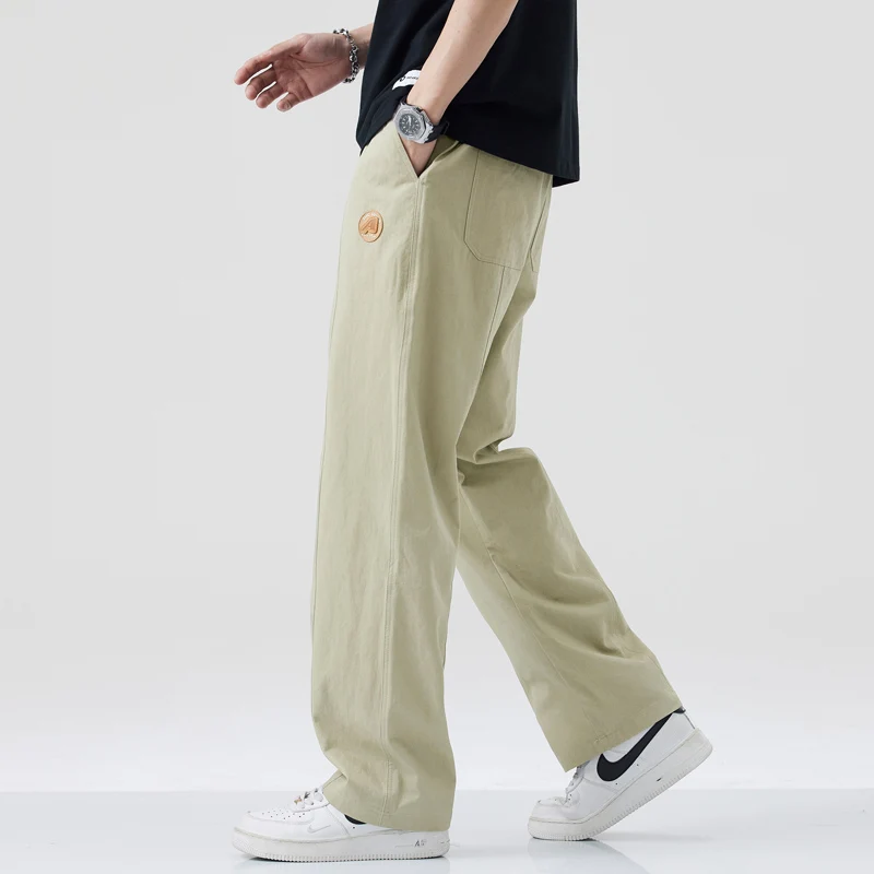 سراويل البضائع القطنية خفيفة الوزن للرجال ملابس الشارع فضفاضة بأرجل مستقيمة في الهواء الطلق كاجوال متعددة الجيوب مع حزام خصر مرن