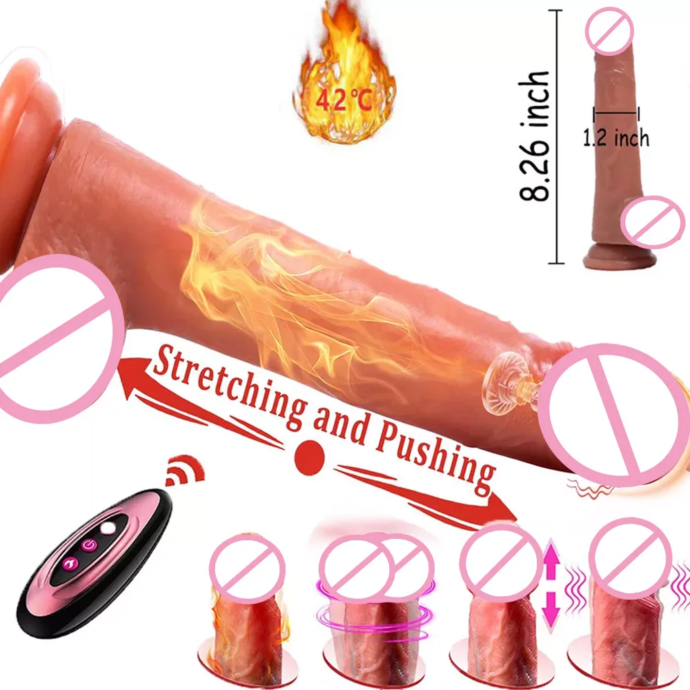 Realistic Penis Dildo Vibrator Realistic G-spot Push Function Heating With Suction Cup Remote Control Vibrators Women Sex Toys