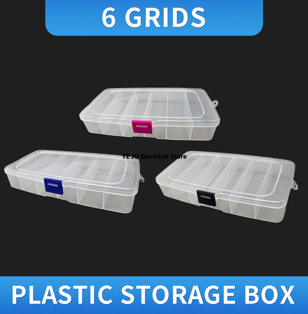 6-grid fixed grid plastic storage box with transparent tape cover decoration stationery toy box hardware fishing gear packaging