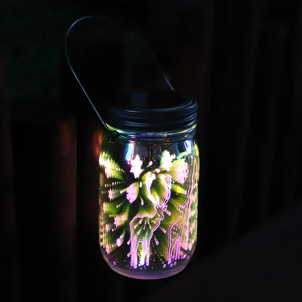 Solar Mason Jar Lights Fairy Lights Romantic Stars 3D Three-dimensional Pattern Modeling Landscape Garden Decoration Outdoor