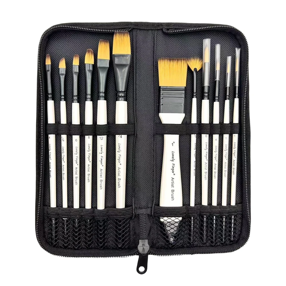 

12pcs Paint Brushes Set With Carry Bag Artist Paintbrush Nylon Hair Multiple Brushes For Acrylic Watercolor Oil Painting