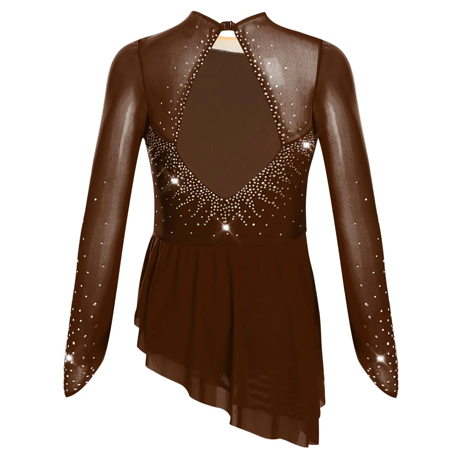 Mädchen Gymnastik Eiskunstlauf Modernes Ballett-Trikot Lyrisches Tanzkostüm Transparentes Netz Glitzernde Strass-Leotards Kleid – Detail 14