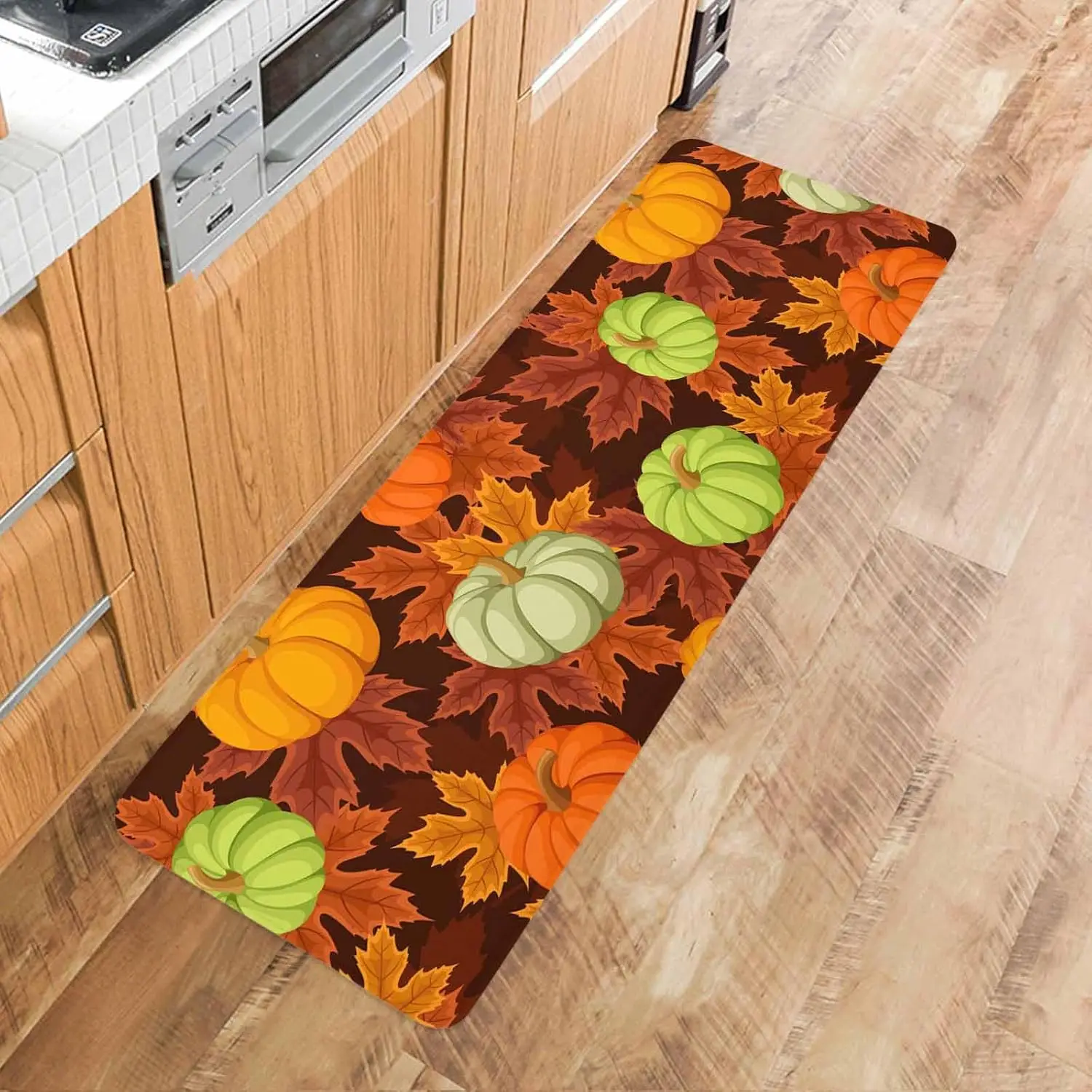 Thanksgiving Kürbis Küchenmatten Herbst Ahornblätter Eingang Rutschfeste Fußmatte Schlafzimmer Wohnzimmer Balkon Flur Bad Bodenmatte – Detail 20