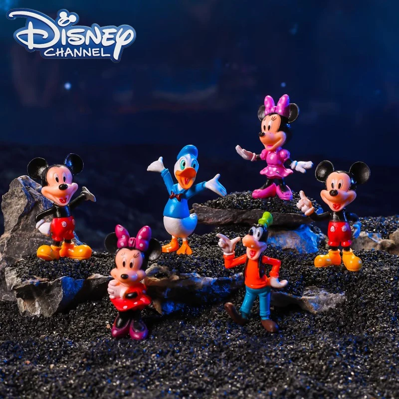 

6pcs/set Original Disney Anime Peripherals Action Figures Mickey Mouse Minnie Model Doll Cake Decoration Children Birthday Gifts