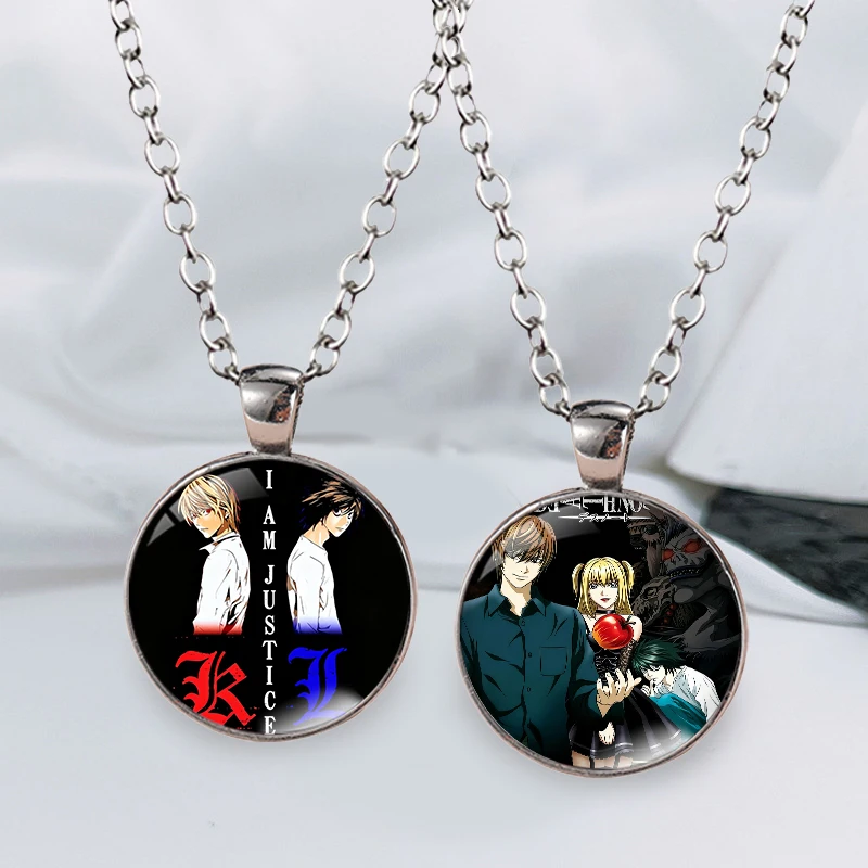 Collier Death Note Time Gem pour Hommes et Femmes, Colliers de Mode Imprimés Anime Cartoon, Collier Élégant pour Couple, Cadeaux d'Anniversaire