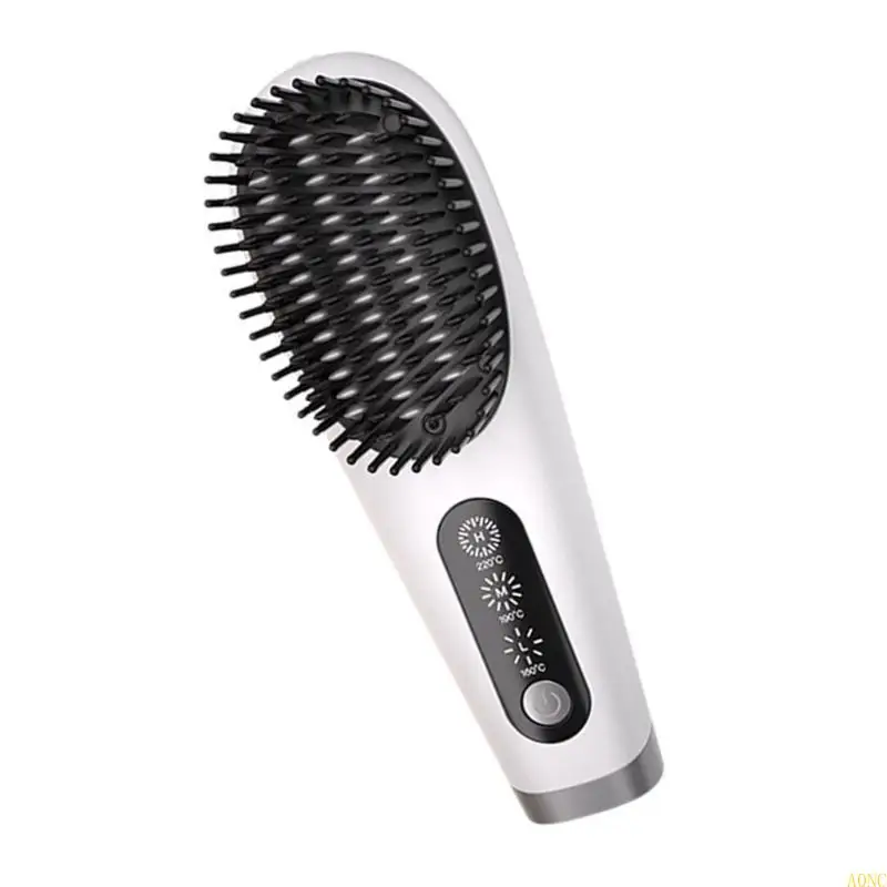 

A0NC Ceramic Hair Straightener Brush Wireless Straightening Comb with 3 Temperature Levels Convenient for Safe Quick Styling