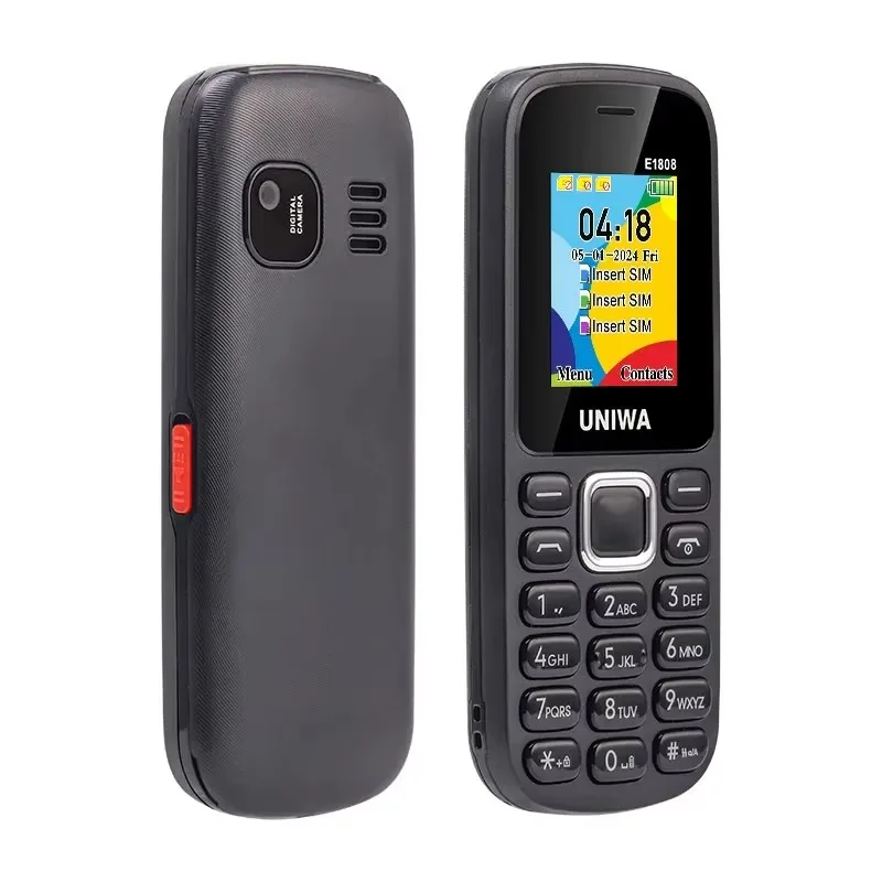 UNIWA E1808 Fitur Ponsel 3 Kartu SIM 3 Senter Radio Nirkabel Siaga Volume Tinggi untuk Ponsel Keypad 2G Tua